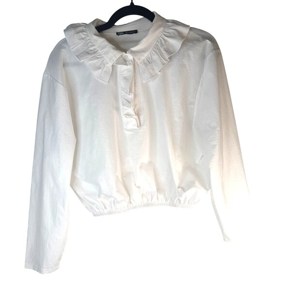 2/$30 ZARA Medium Ruffle Collar Long Sleeve Blouse White - Picture 14 of 15